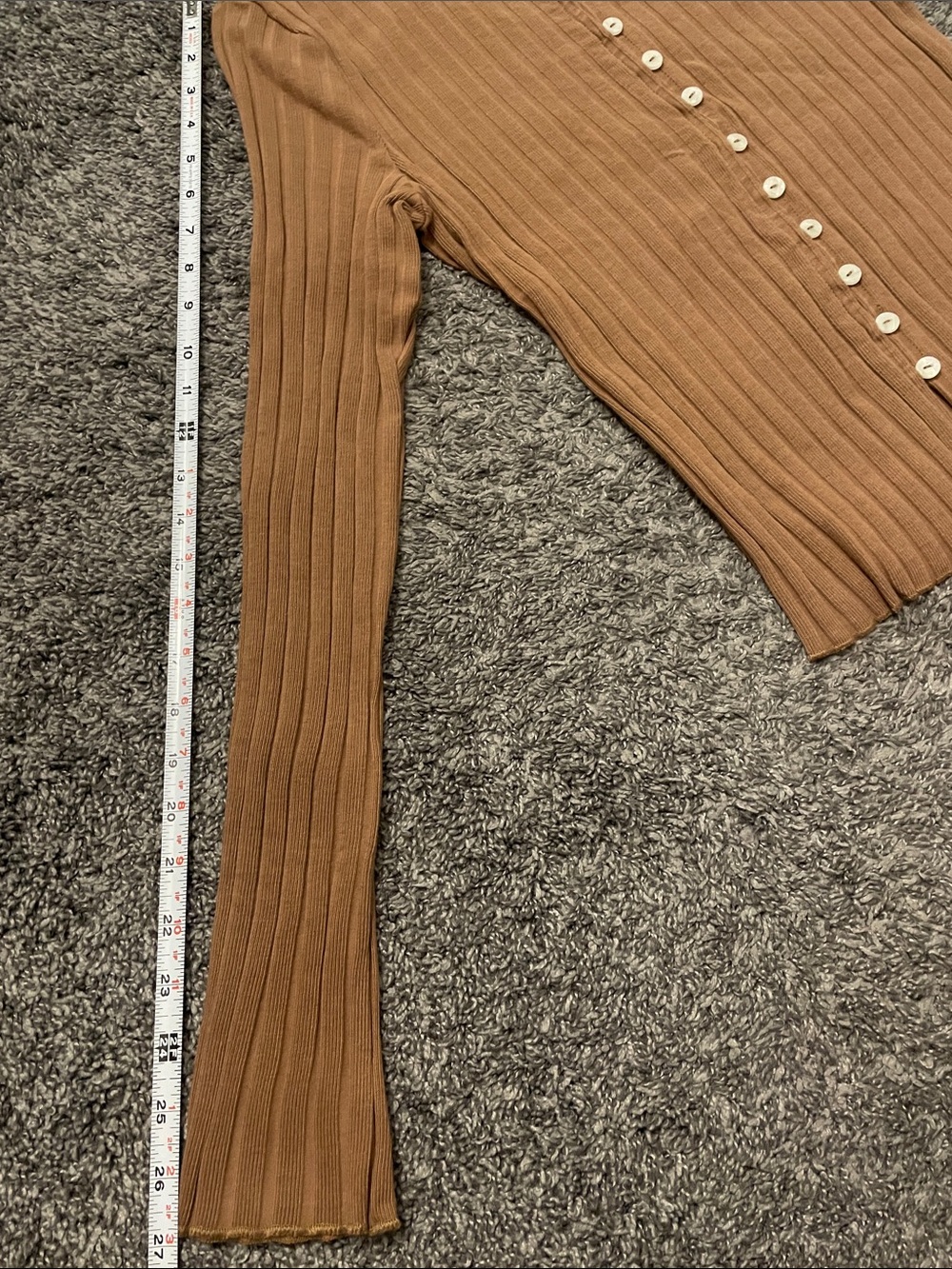 *New* Free People Chestnut Ribbed Button-Front Long Sleeve Top - Picture 5 of 9